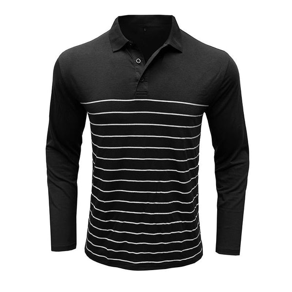 Men's Striped Print Long Sleeve Polo Shirt 03646588Y