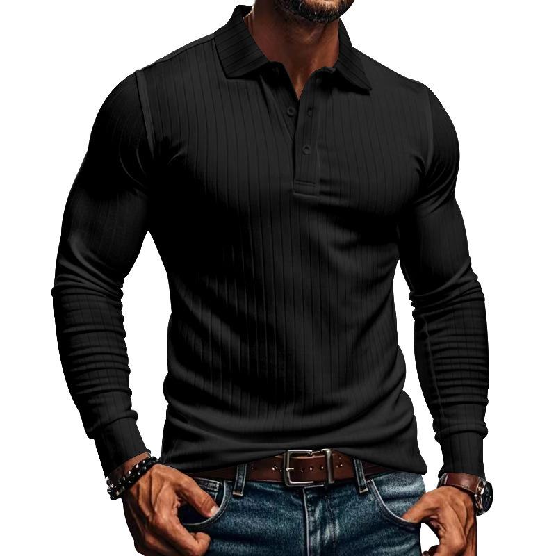 Camisa tipo polo informal de manga larga elástica para hombre 38636391X