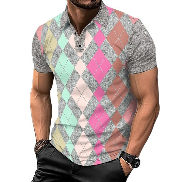 Men's Geometric Print Breathable Short Sleeve POLO Shirt 04626290X