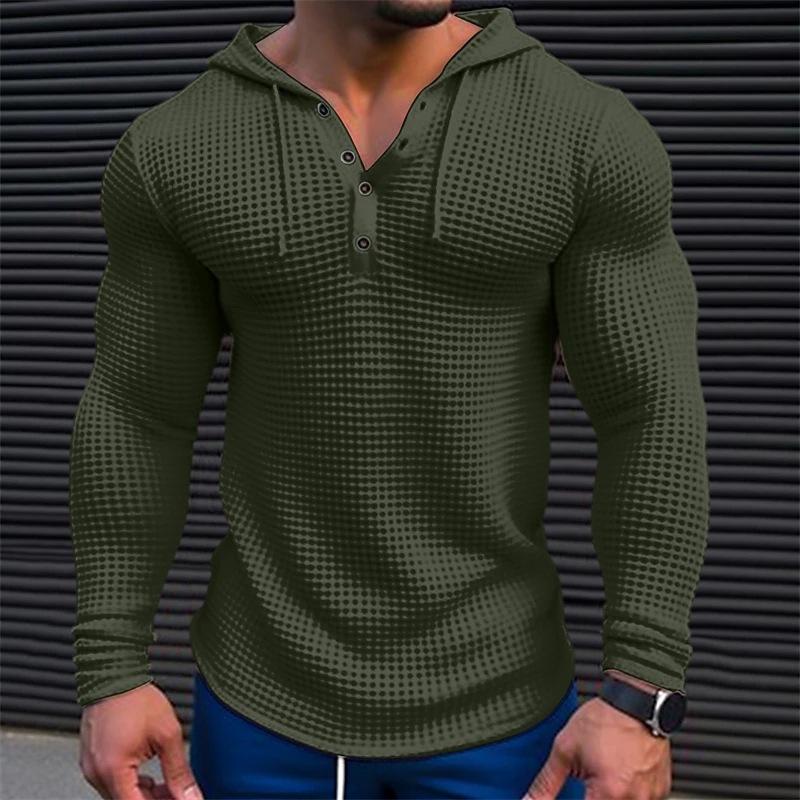 Men's Solid Waffle Long Sleeve Casual Hoodie 80077688Z