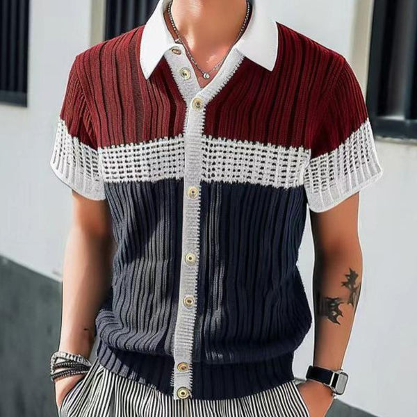 Men's Fashionable Contrast Lapel Short-Sleeved Knitwear 28768471M