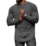 Men's Solid Color Round Neck Long Sleeve Irregular Hem Casual T-shirt 41110573Z