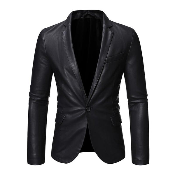 Men's Vintage Lapel Single Breasted Slim Leather Blazer 50170555M