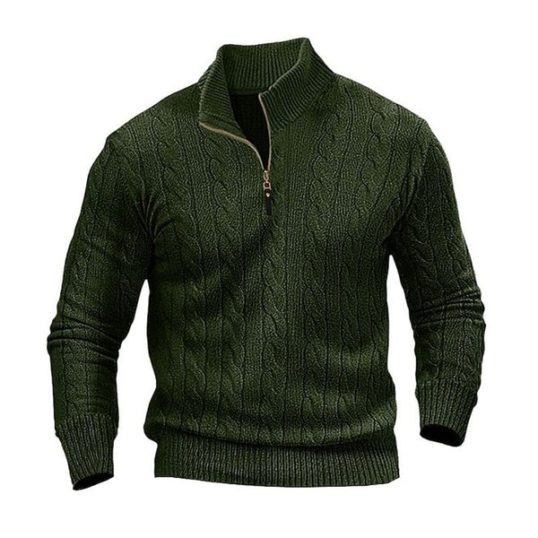Men's Casual Solid Color Twist Zipper Half Turtleneck Long-Sleeved Sweater 13012640Y
