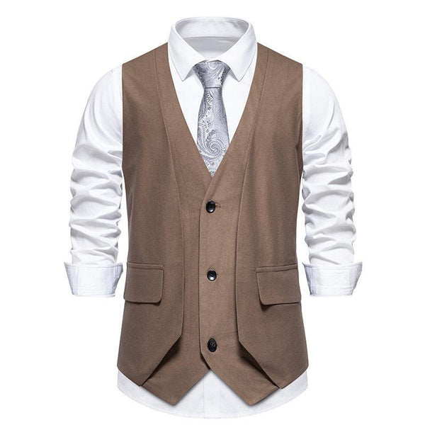 Men's Vintage V-Neck Single-Breasted Fake Two-Piece Suit Vest 63178412Y