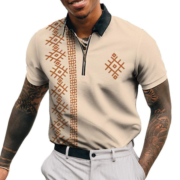 Men's Vintage Ethnic Style Zipper Polo Shirt 61325908TO