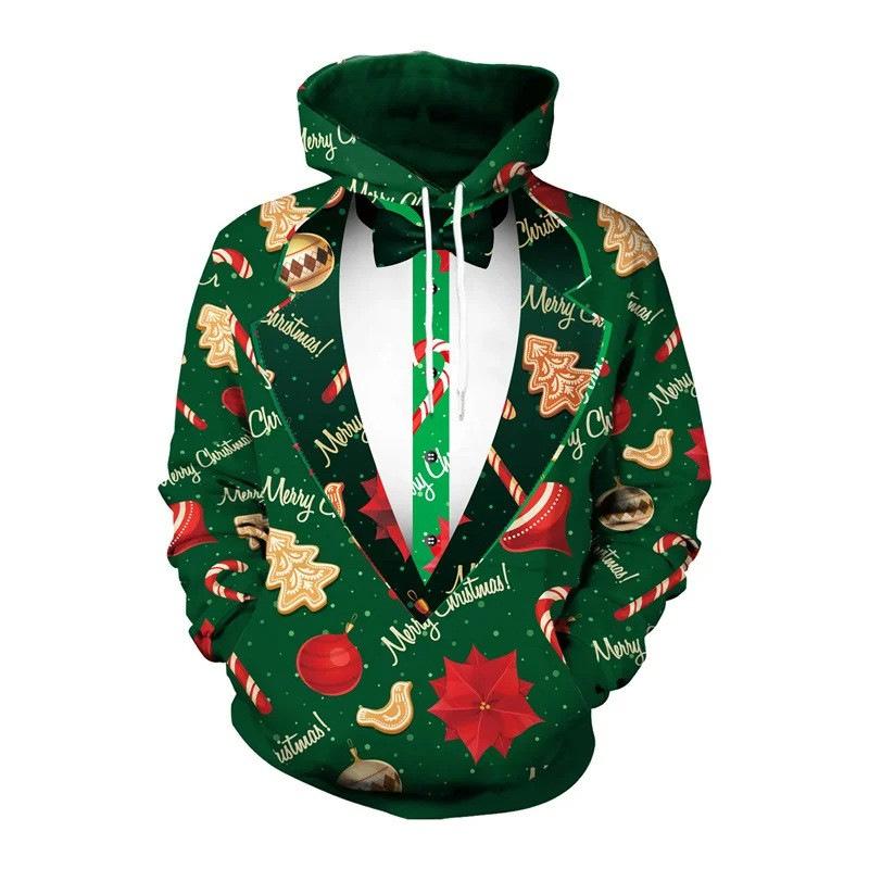 Men's Christmas Print Graffiti Casual Hoodie 78242582U