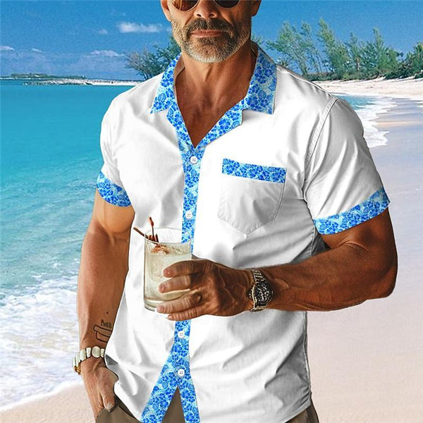 Men's Colorblock Lapel Short Sleeve Casual Shirt 99159162Z