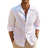 Men's Solid Color Cotton and Linen Long Sleeve Shirt 57744348X