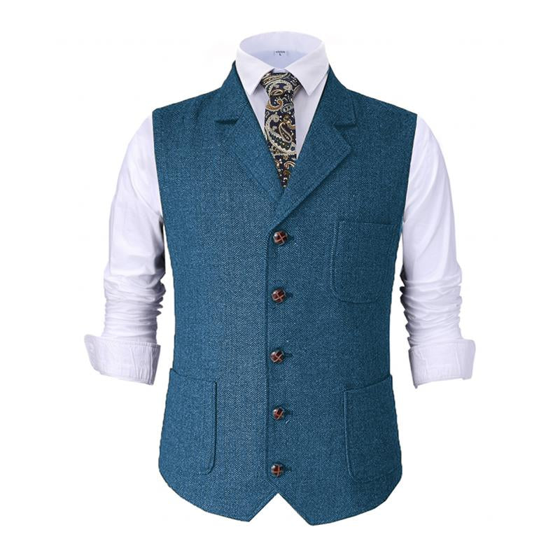 Men's Vintage Herringbone Notch Lapel Single Breasted Suit Vest 43372056M