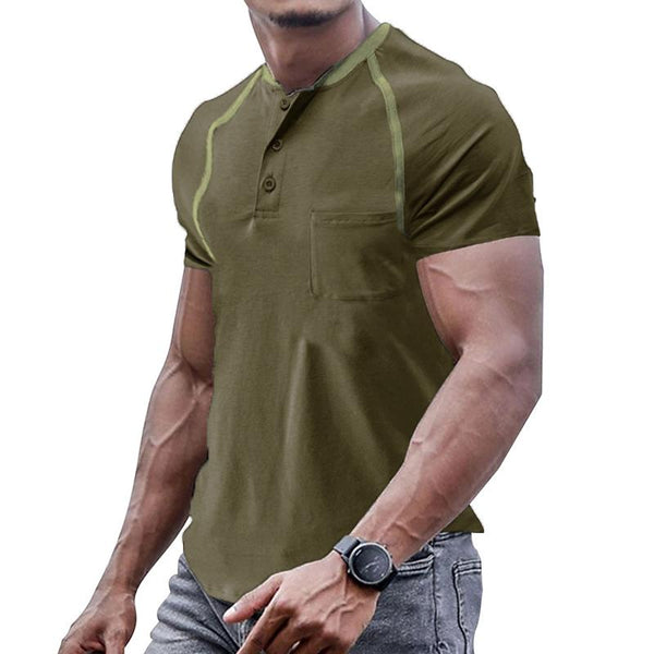 Men's Casual Solid Color Raglan Sleeve Henley Collar Short Sleeve T-Shirt 91071662Y