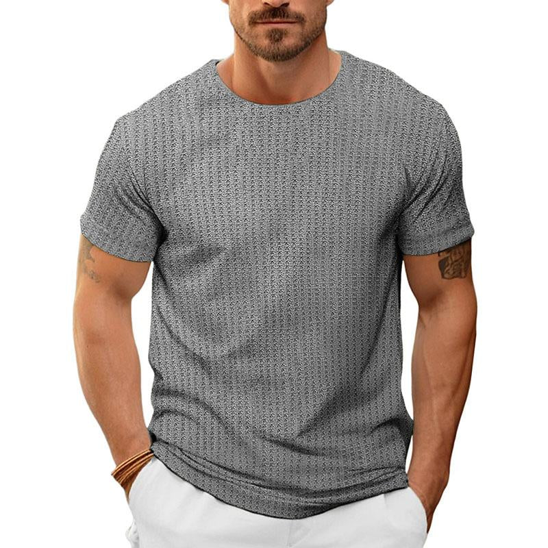 Men's Casual Round Neck Waffle Short Sleeve Slim Fit T-Shirt 34756796M