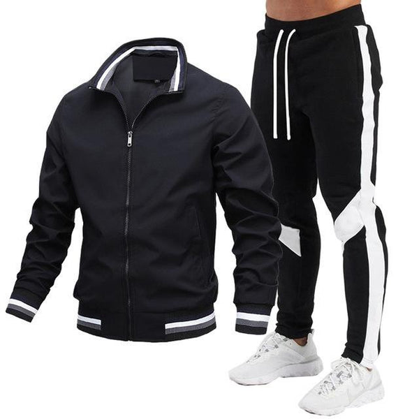 Men's Casual Color Contrast Sports Jacket Sweatpants Set 15352585M