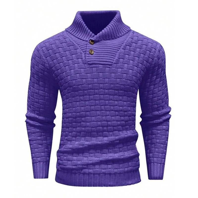 Men's Solid Color Round Neck Pullover Lapel Sweater 19352883X