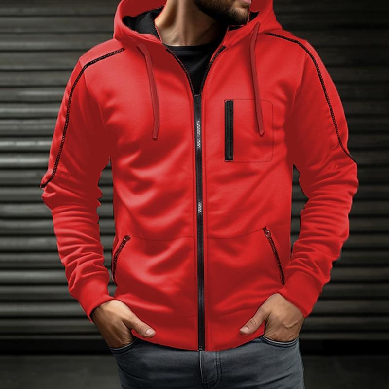 Men's Casual Zipper Contrast Color Hooded Sweatshirt Jacket 99881693M