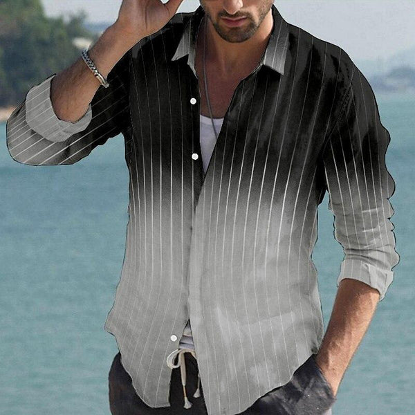 Men's Retro Casual Gradient Striped Lapel Shirt 77871354TO