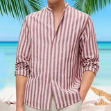 Men's Vintage Stripe Stand Collar Long Sleeve Shirt Shirt 50346637Y