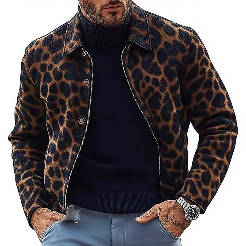 Men's Leopard Print Lapel Jacket 80827226U