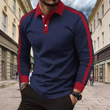 Men's Contrast Color Lapel Long Sleeve Polo Shirt 16654899X