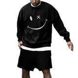Men's Sports Casual Printed Round Neck Sweatshirt Shorts Set 12569960Y