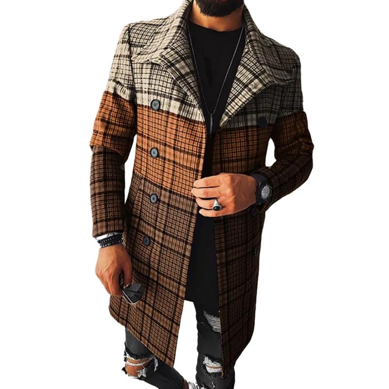 Men's Plaid Print Lapel Single Breasted Coat 07804648X