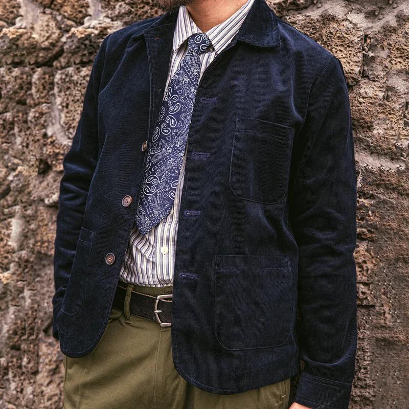 Retro Corduroy Lapel Single Breasted Casual Jacket 49322159Z