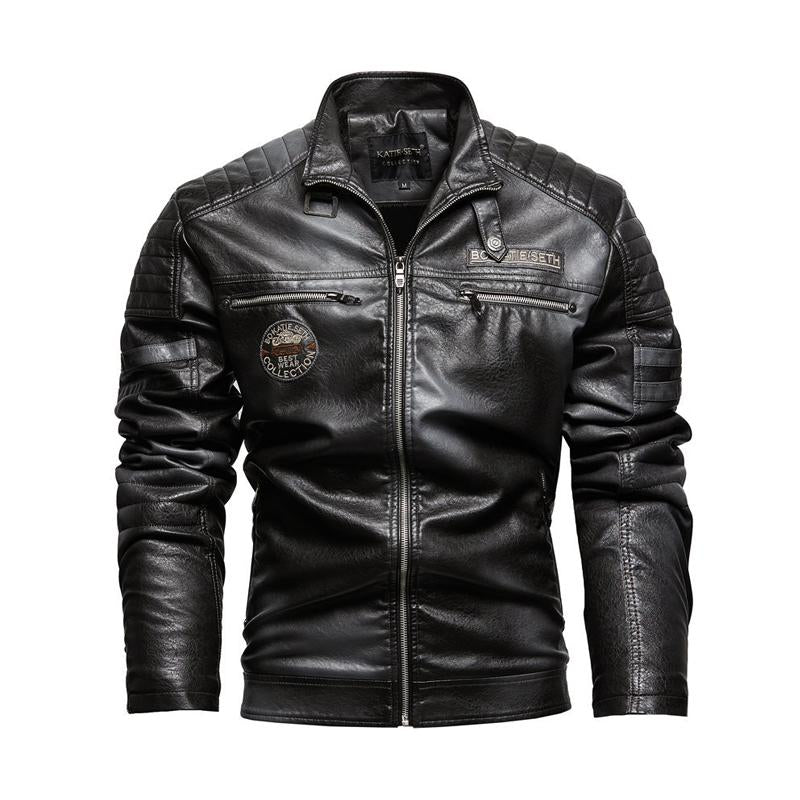 Men's Vintage Motorcycle Style Plush Warm Leather Jacket 28670585Y