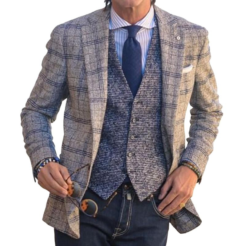 【Spedizione in 24 ore】Blazer monopetto con tasca applicata e risvolto a tacca da uomo classico a quadri 69278676M