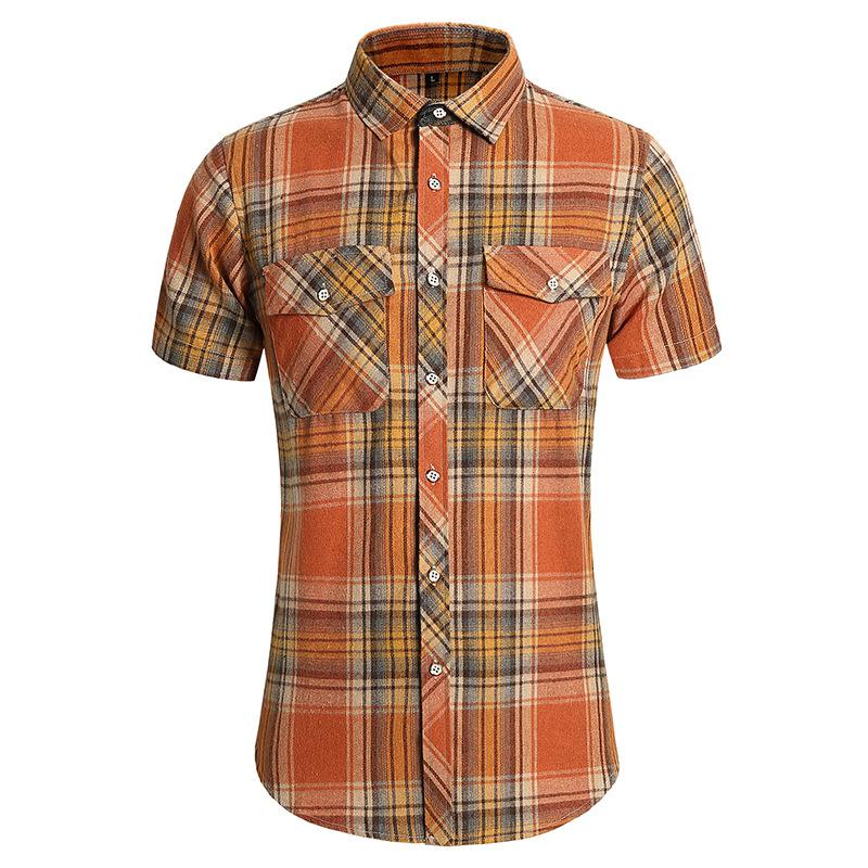 Men's Vintage Plaid Short Sleeve Lapel Shirt 15735967X