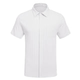 Men's Casual Cotton Linen Pleated Lapel Short-Sleeved Loose Shirt 58670364M