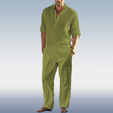 Men's Casual Solid Color Long-Sleeved Shirt And Pants Set 42125660Y