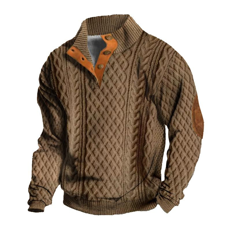 Men's Vintage Button-Down Stand Collar Sweatshirt 26488060X