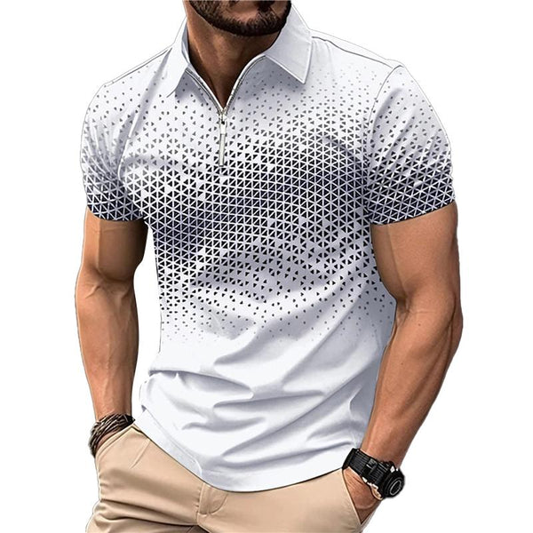 Men's Casual Print Zipper Short Sleeve POLO Shirt 76060962Y