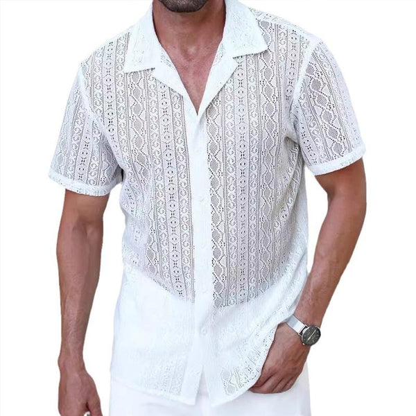 Men's Casual Holiday Jacquard Comfortable Short Sleeve Shirt 47884291X