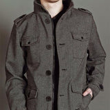 Men's Dark Gray Herringbone Cropped Coat 65461885U