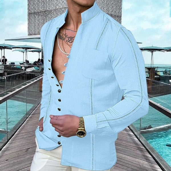 Men's Casual Solid Color Button Breast Pocket Long Sleeve Shirt 47920593Y