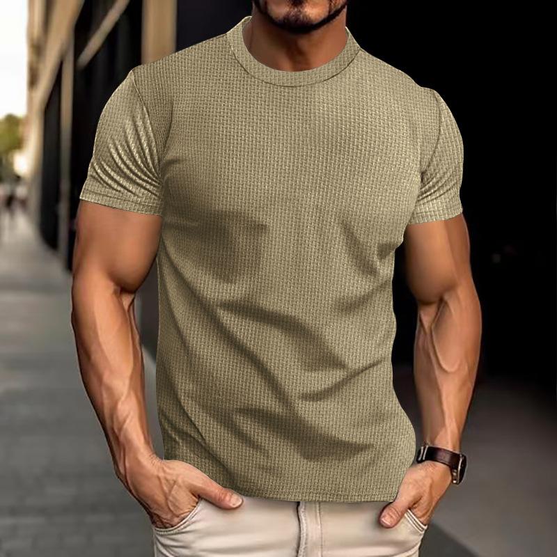 Men's Casual Waffle Solid Color Short Sleeve T-Shirt 03972198Y