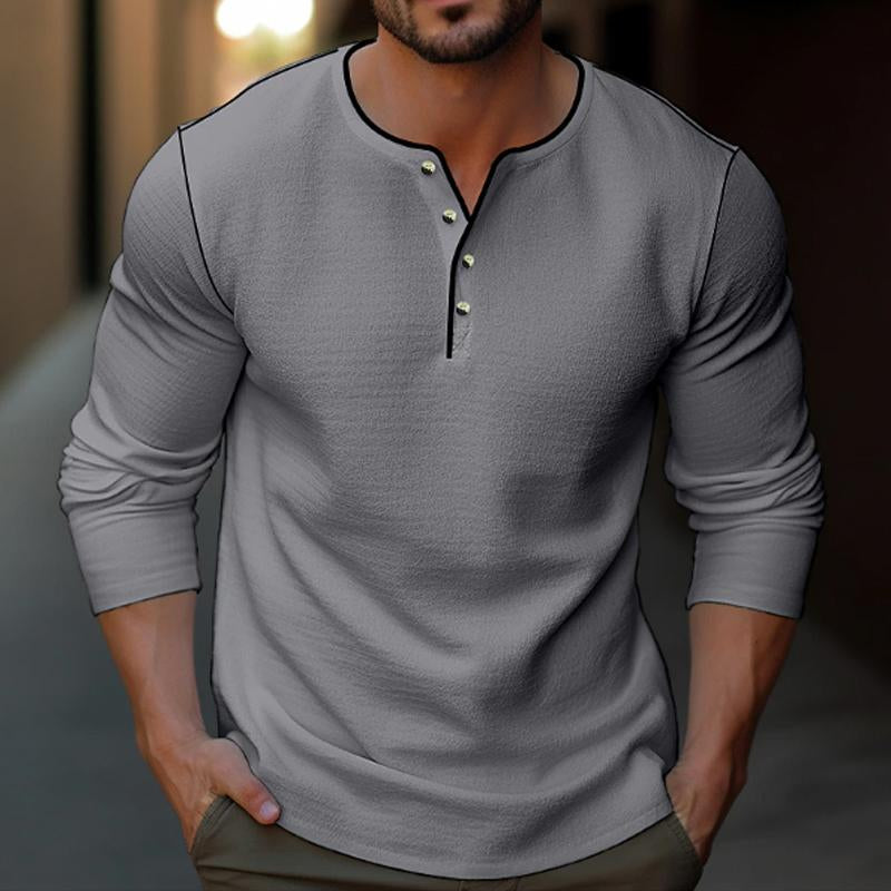 Men's Casual Solid Color Henley Collar Long Sleeve T-Shirt 24177360Y