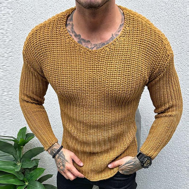 Men's Retro Casual Solid Color Round Neck Slim Sweater 47550073TO