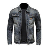 Men's Vintage Washed Slim Fit Zip-Up Denim Motorcycle Jacket 11233018M