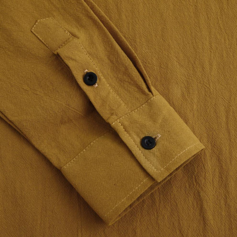 Men's Casual Solid Color Cotton Linen Lapel Long Sleeve Shirt 06450901M