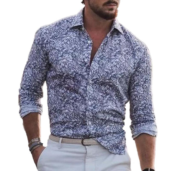 Men's Casual Printed Lapel Long Sleeve Shirt 31377645Y