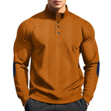 Men's Casual Jacquard Button Stand Collar Patchwork Long Sleeve Sweatshirt 73358660M