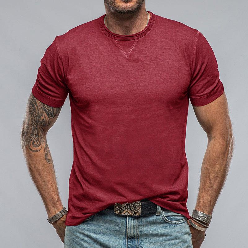 Men's Casual Cotton Solid Color Round Neck Short Sleeve T-Shirt 07674365M