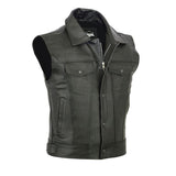 Men's Solid Color Zipper Faux Leather Lapel Vest 07099993U