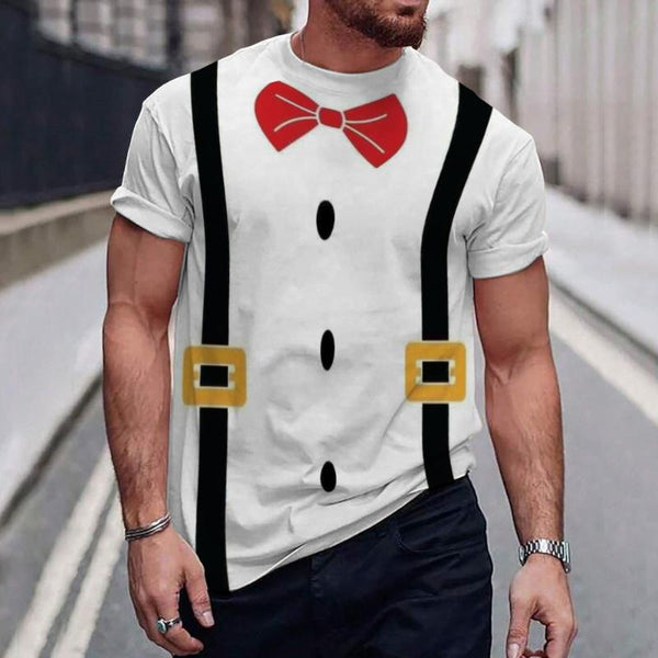 Men's Casual Suspender Printed Round Neck Short Sleeve T-Shirt 02762491TO