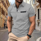 Men's Casual Solid Color Waffle Short Sleeve POLO Shirt 25729090Y