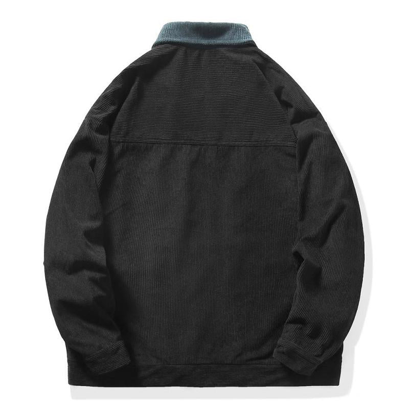 Men's Retro Color Block Loose Corduroy Patch Pocket Zip Jacket 60895116M