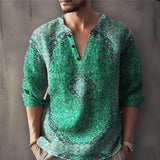 Men's Casual Vintage Print V-Neck Long Sleeve Shirt 77161163Y
