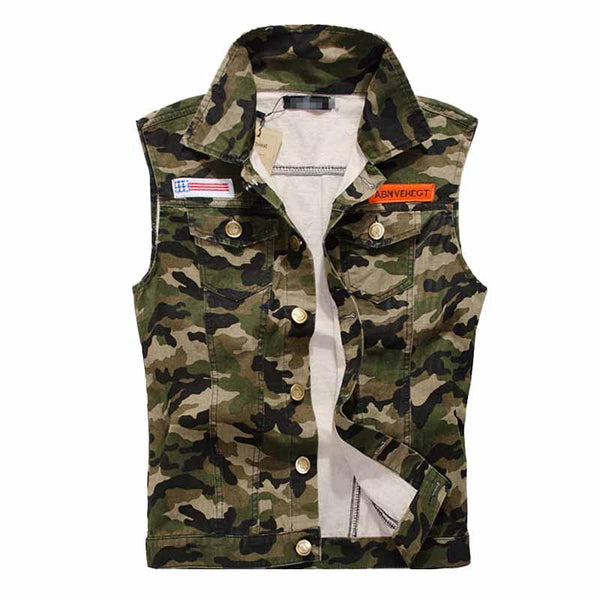 Men's Lapel Collar Camouflage Denim Vest 76861594X